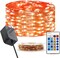 33 Ft 100 LED Orange Fairy String Lights – Dimmable Copper Wire with Remote, Plug-in, Flexible & Waterproof (Orange)